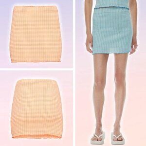 WILFRED Aritzia Reunion Seersucker High-Waisted Tube Skirt Size Medium Orange